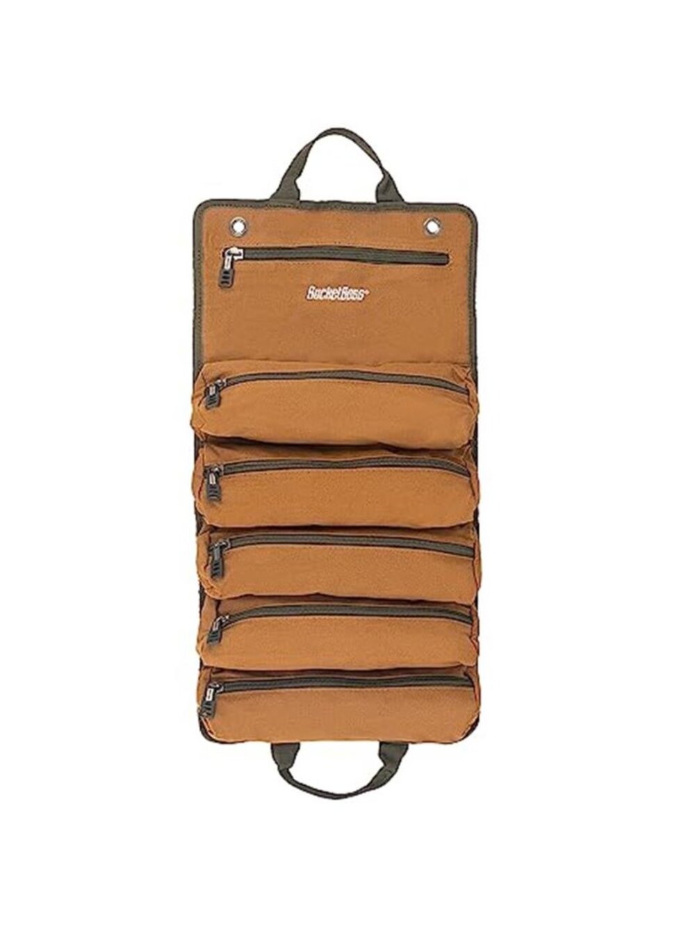 Canvas Tool Roll Up Bag Zippered Tool Organizer Pouch Storage Roll Brown
